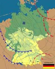 Wall Mural - weather map of the germany. topography map of the germany. meteorological forecast. editable vector 