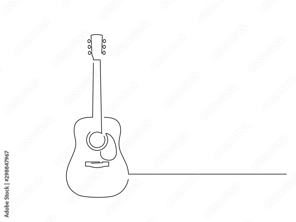 Acoustic guitar isolated line drawing, vector illustration design. Music collection. - obrazy, fototapety, plakaty 