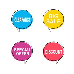 Wall Mural - Set of flat speech bubble shaped banners, price tags, stickers, badges. Vector illustration.