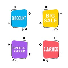 Wall Mural - Set of flat speech bubble shaped banners, price tags, stickers, badges. Vector illustration.