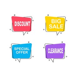 Wall Mural - Set of flat speech bubble shaped banners, price tags, stickers, badges. Vector illustration.