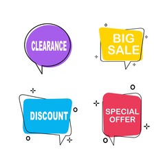 Wall Mural - Set of flat speech bubble shaped banners, price tags, stickers, badges. Vector illustration.