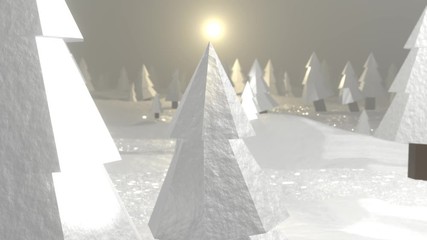 Wall Mural - winter forest. abstract low-poly animation. christmas trees. move the camera. loop 3d animation 4k