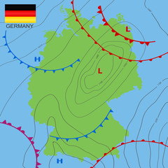 Wall Mural - germany. realistic synoptic map of the germany showing isobars and weather fronts. meteorological fo