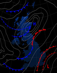 Wall Mural - united kingdom. weather map of the great britain. meteorological forecast on a dark background. edit