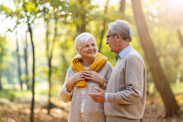 Canvas Print - Happy senior couple in autumn park