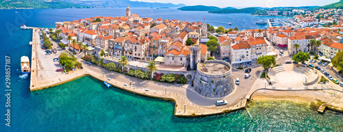 Cuadros en Lienzo Korcula. Historic town of Korcula aerial panoramic view