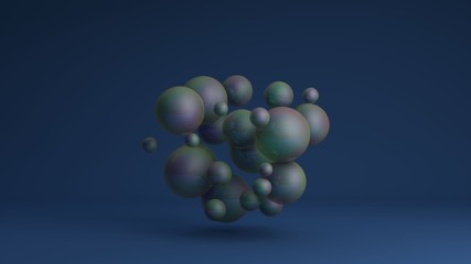 Poster - 3D image of a cluster of many balls of different sizes with an iris. 3D rendering for abstract compositions and futuristic design. Idea for desktop screensavers, Wallpapers, background compositions.