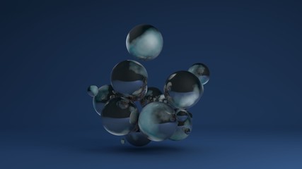 Poster - 3D image of a cluster of many glass balls of different sizes 3D rendering for abstract compositions and futuristic design. Idea for desktop screensavers, Wallpapers, background compositions.