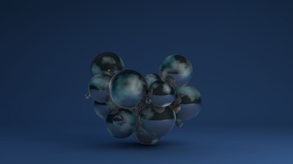 Poster - 3D image of a cluster of many glass balls of different sizes 3D rendering for abstract compositions and futuristic design. Idea for desktop screensavers, Wallpapers, background compositions.