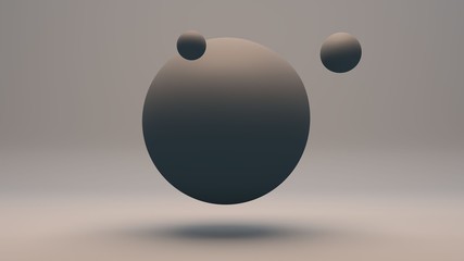Poster - 3D rendering of grey liquid substance with . The big sphere merges with the small. The composition of futuristic design on a dark reflective background. Idea for desktop background images.