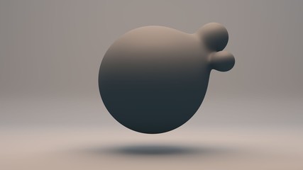 Poster - 3D rendering of grey liquid substance with . The big sphere merges with the small. The composition of futuristic design on a dark reflective background. Idea for desktop background images.