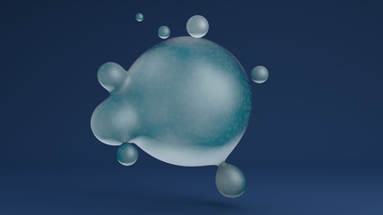Poster - 3D rendering of liquid, water. The big sphere merges with the small. The composition of futuristic design on a dark reflective background. Idea for desktop background images.