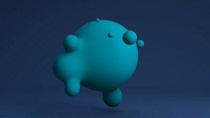 Poster - 3D rendering of blue liquid, not transparent. The big sphere merges with the small. The composition of futuristic design on a dark reflective background. Idea for desktop background images.