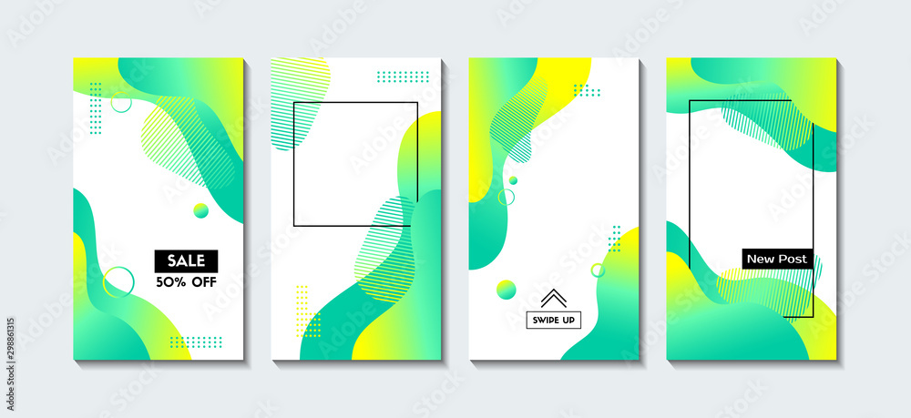 Vector set of vertical abstract backgrounds. Liquid fluid bright ...