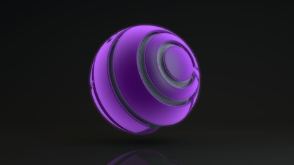 Poster - 3D rendering of a large purple sphere consisting of many segments. Inside the glowing sphere is a metal ball with a corrugated surface, a liquid. Element of futuristic design, geometric abstraction.