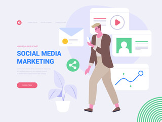 Poster - Media marketing landing page vector template