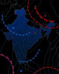 Wall Mural - weather map of the india. meteorological forecast on a dark background. editable vector illustration