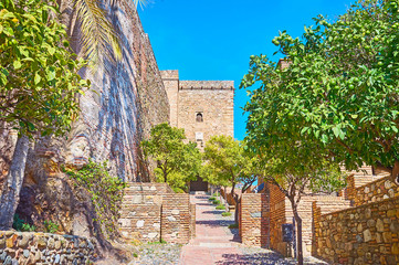 Sticker - The orange alley on Alcazaba ramparts, Malaga, Spain