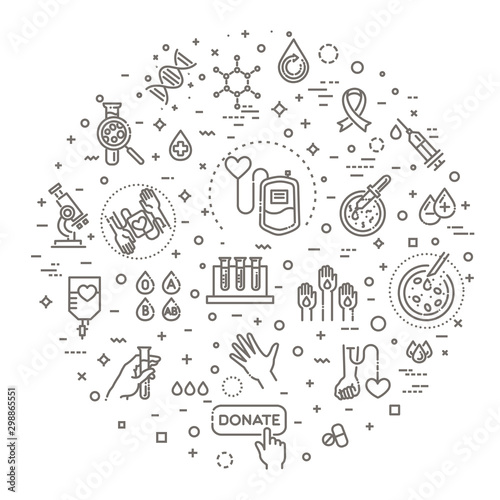 Fotomural Hematology Vector icon. Outline signs for donor day