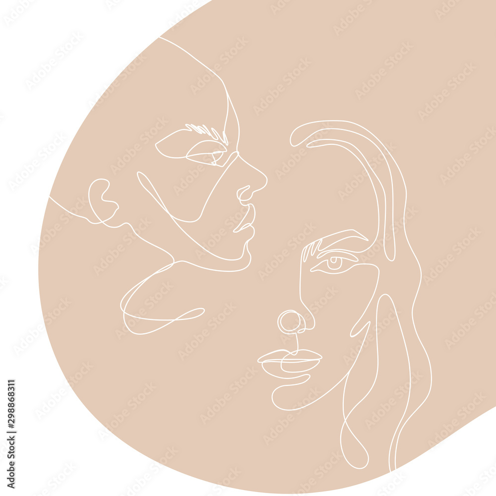 Continuous line vector drawing. Face silhouette. Abstract portrait ...