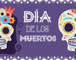 dia de los muertos card with catrina and skull heads