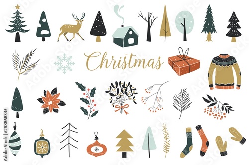 Cuadros en Lienzo Collection of Vintage Merry Christmas And Happy New Year flowers