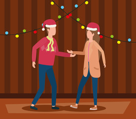 Sticker - happy merry christmas couple dancing celebrating characters