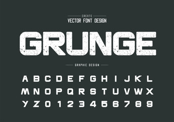 Fototapete - Texture bold font and grunge round alphabet vector, Rough design typeface letter and number
