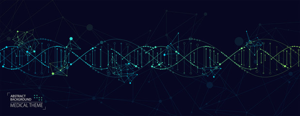 Wall Mural - Science template, abstract background with a 3D DNA molecules. Vector illustration.