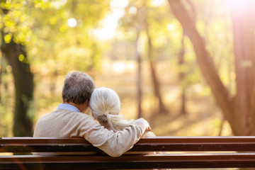 Canvas Print - Happy senior couple in autumn park