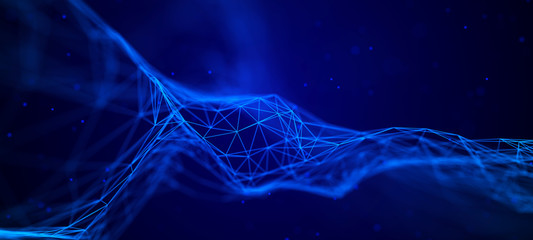 Wave of interlacing points and lines. Abstract background. Technological style for science.3d rendering.