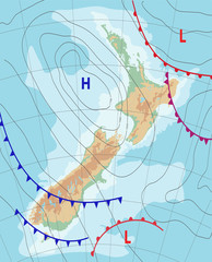 Wall Mural - weather map of the new zealand.meteorological forecast. topography map. editable vector illustration