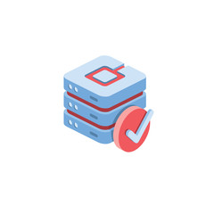Fototapete - Server check mark. Vector 3d isometric, color web icon, new flat style. Creative illustration design, idea for infographics.