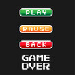8 bit pixel game menu button - play, pause, back. Gaming controller.