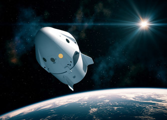 Wall Mural - new commercial space capsule orbiting planet earth