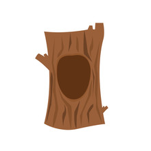 Hole In The Tree. Big Trunk Of A Tree With A Hole. Flat Cartoon Style Vector Illustration
