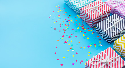 Wall Mural - celebration anniversary and party concepts ideas with colorful gift box present and confetti element