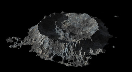 Wall Mural - crater on the surface of the moon isolated on black background