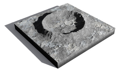 Wall Mural - cross section of crater on the surface of the moon, isolated with shadow on white background