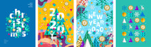 Merry Christmas And A Happy New Year 2020! Modern Abstract Geometrical Illustration Of A Christmas Tree, Snowflake And Toys For The Holiday Poster, Banner, Card, Background Or Pattern