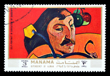 Cancelled Postage Stamp Printed By Manama, That Shows Self Portrait Caricature By Gauguin, Circa 1971.