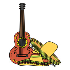 Poster - traditional mexican hats with guitar