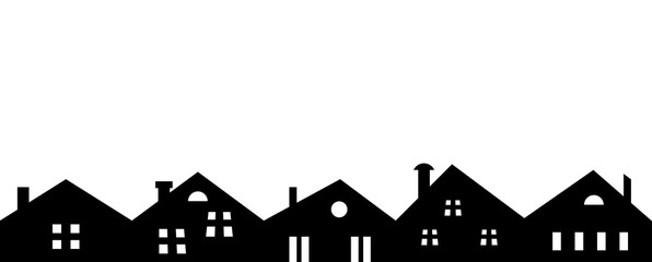 black silhouette of city, group of houses, vector icon