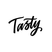 Hand Drawn Lettering Tasty For Overlay, Banner, Poster, Packaging, Logo, Lable. Calligraphy Tasty.