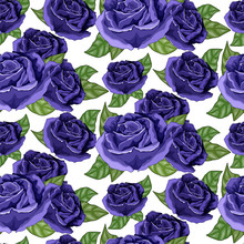 Shabby Chic Vintage Rose Blue, Vintage Seamless Pattern, Classic Calico Floral Repeat Background For Web And Print.