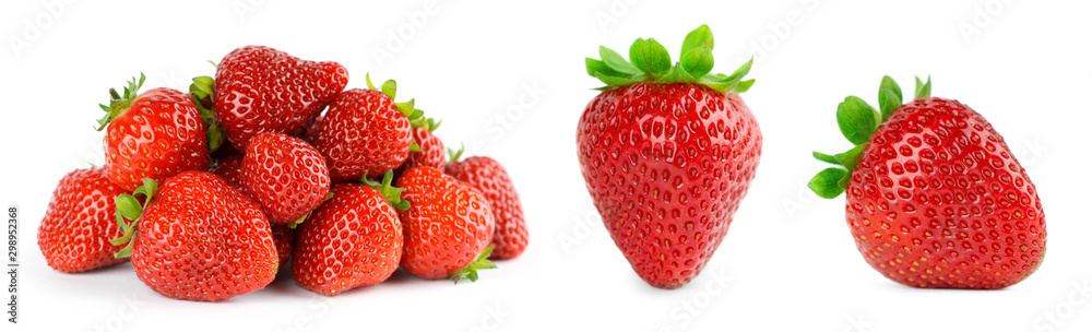 Strawberry on white background. Fresh sweet fruit closeup. - obrazy, fototapety, plakaty 