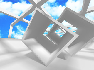 Futuristic White Architecture Design on Cloudy Sky Background