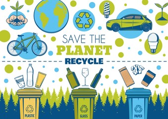 Poster - Recycle symbol and eco green Earth planet