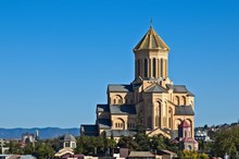 Holy Trinity Cathedral Of Tbilisi, Georgia. This Is A Popular Tourist Attraction In The City. 